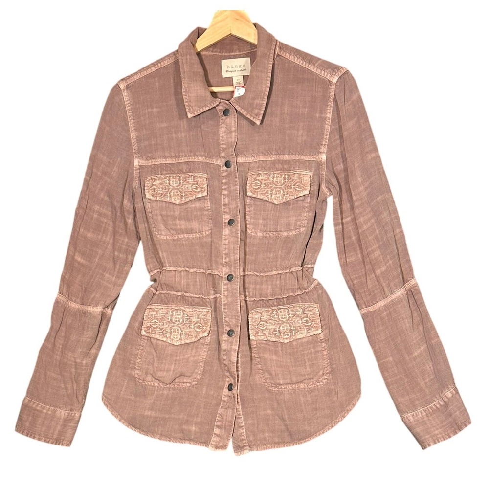 Hinge Utility Jacket Women XS Dusty Rose Embroidered Cinched Waist Boho‎ Shacket
